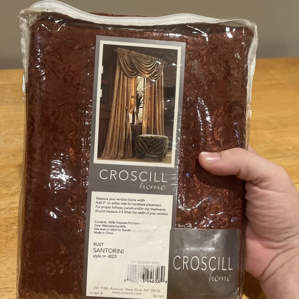Croscill Santorini Rust Burnt‎ Orange Shiny Tailored 2 Curtain Panels 44x84